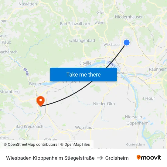 Wiesbaden-Kloppenheim Stiegelstraße to Grolsheim map