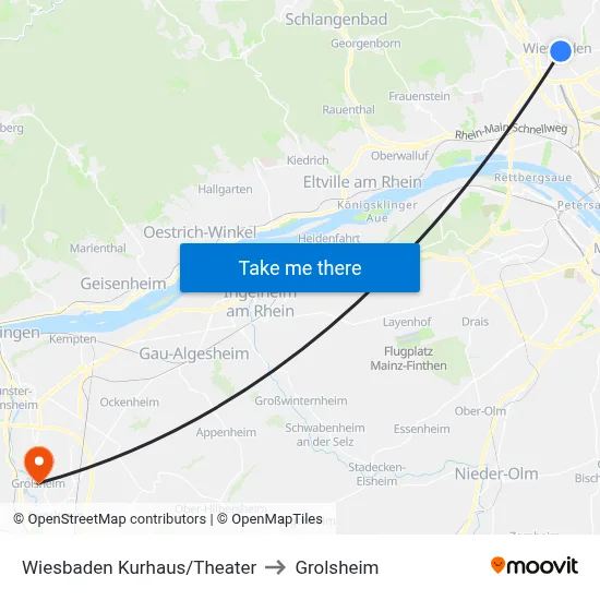 Wiesbaden Kurhaus/Theater to Grolsheim map