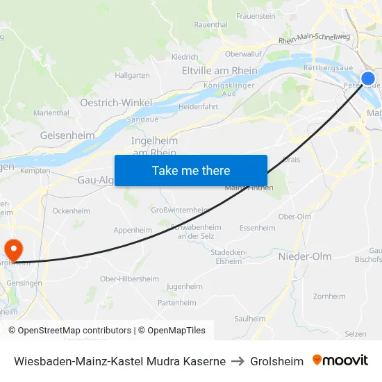 Wiesbaden-Mainz-Kastel Mudra Kaserne to Grolsheim map