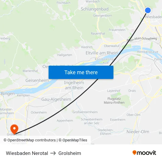 Wiesbaden Nerotal to Grolsheim map
