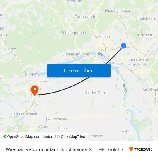 Wiesbaden-Nordenstadt Horchheimer Straße to Grolsheim map