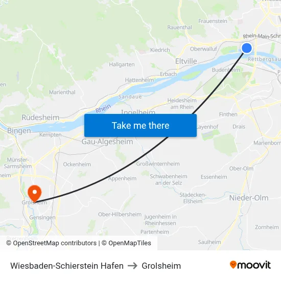 Wiesbaden-Schierstein Hafen to Grolsheim map