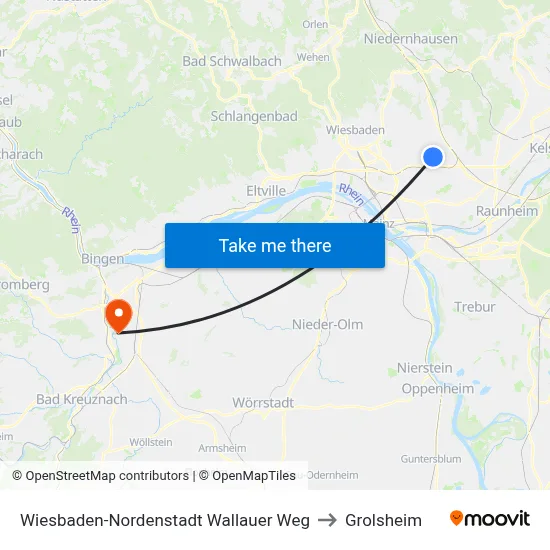 Wiesbaden-Nordenstadt Wallauer Weg to Grolsheim map