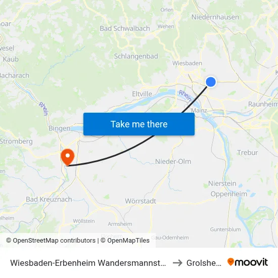 Wiesbaden-Erbenheim Wandersmannstraße to Grolsheim map