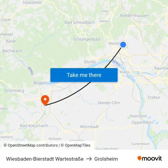 Wiesbaden-Bierstadt Wartestraße to Grolsheim map