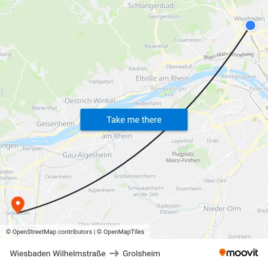 Wiesbaden Wilhelmstraße to Grolsheim map