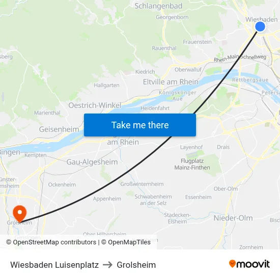 Wiesbaden Luisenplatz to Grolsheim map