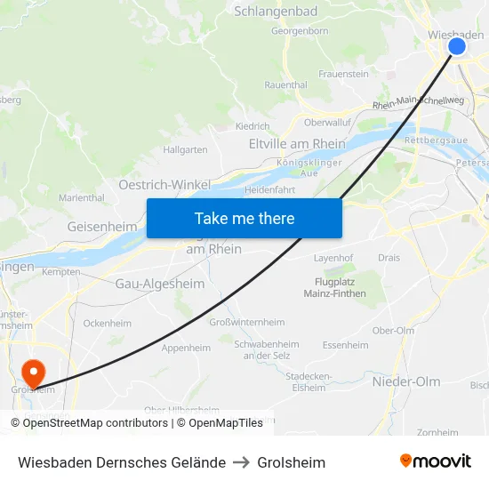 Wiesbaden Dernsches Gelände to Grolsheim map