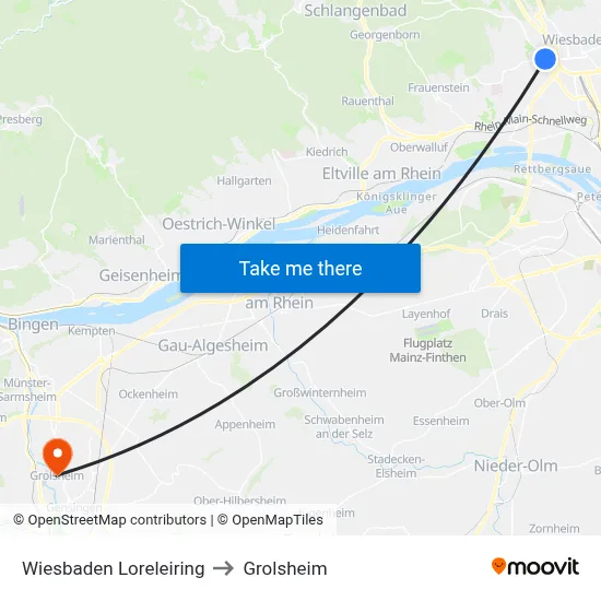 Wiesbaden Loreleiring to Grolsheim map