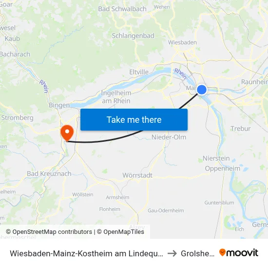 Wiesbaden-Mainz-Kostheim am Lindequartier to Grolsheim map