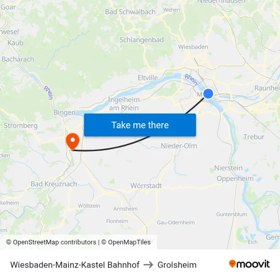 Wiesbaden-Mainz-Kastel Bahnhof to Grolsheim map