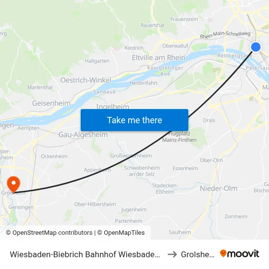 Wiesbaden-Biebrich Bahnhof Wiesbaden Ost to Grolsheim map
