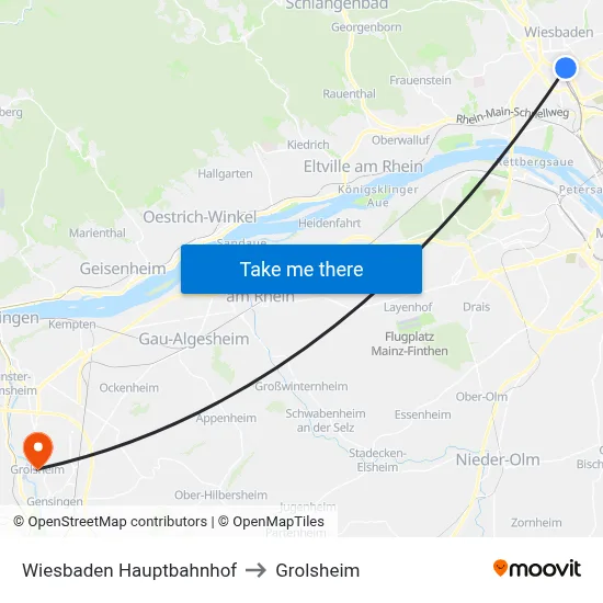 Wiesbaden Hauptbahnhof to Grolsheim map