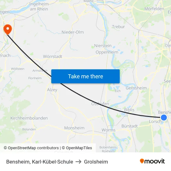 Bensheim, Karl-Kübel-Schule to Grolsheim map