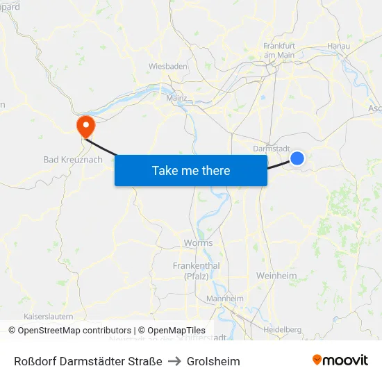 Roßdorf Darmstädter Straße to Grolsheim map