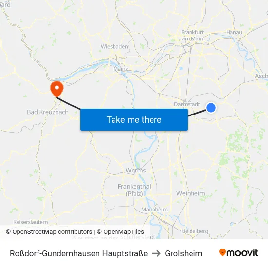 Roßdorf-Gundernhausen Hauptstraße to Grolsheim map