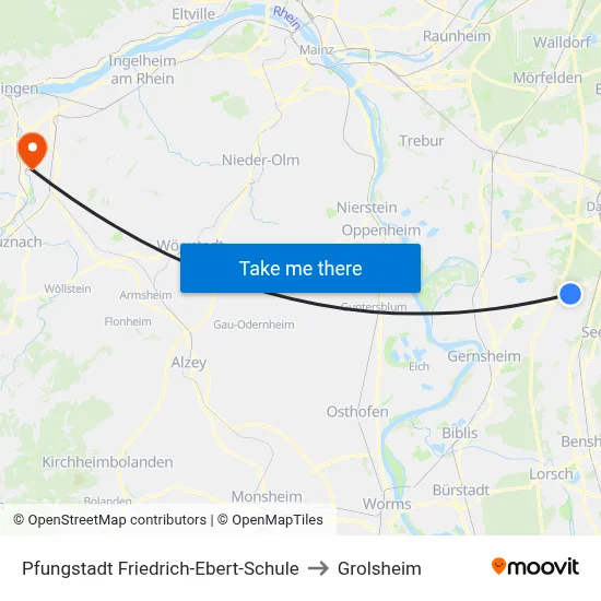 Pfungstadt Friedrich-Ebert-Schule to Grolsheim map