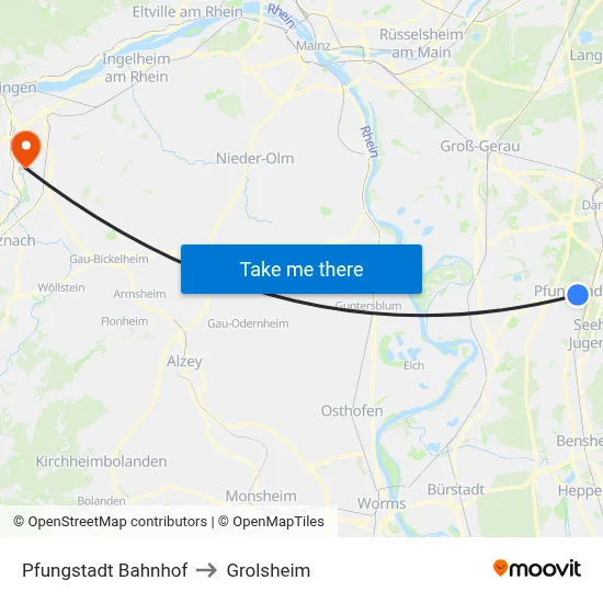 Pfungstadt Bahnhof to Grolsheim map
