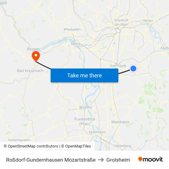 Roßdorf-Gundernhausen Mozartstraße to Grolsheim map