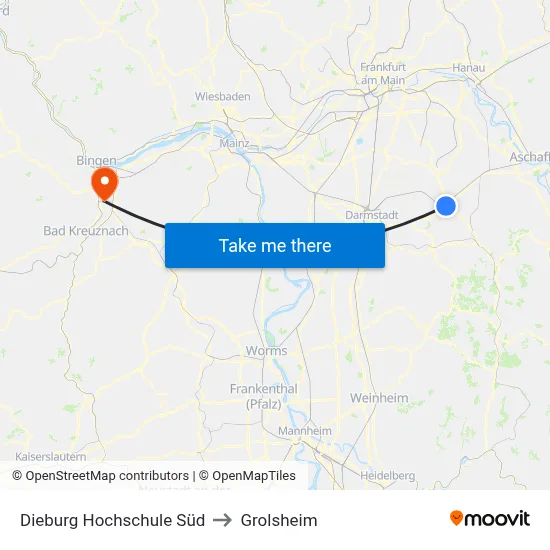 Dieburg Hochschule Süd to Grolsheim map