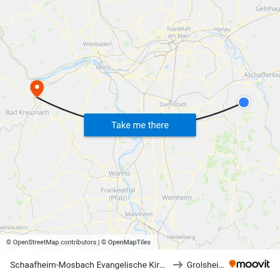 Schaafheim-Mosbach Evangelische Kirche to Grolsheim map