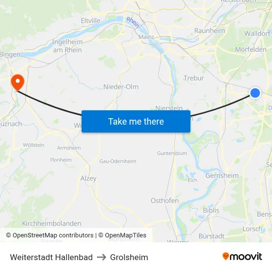 Weiterstadt Hallenbad to Grolsheim map