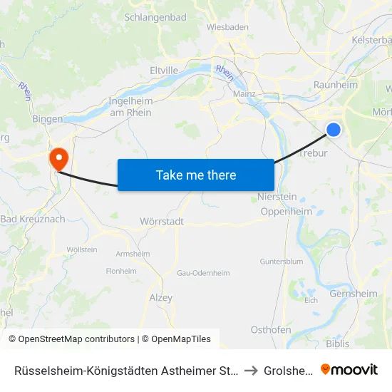 Rüsselsheim-Königstädten Astheimer Straße to Grolsheim map
