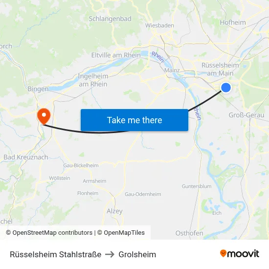 Rüsselsheim Stahlstraße to Grolsheim map