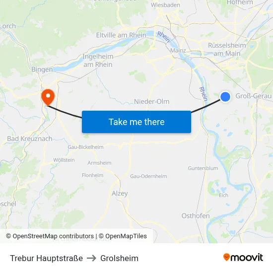 Trebur Hauptstraße to Grolsheim map