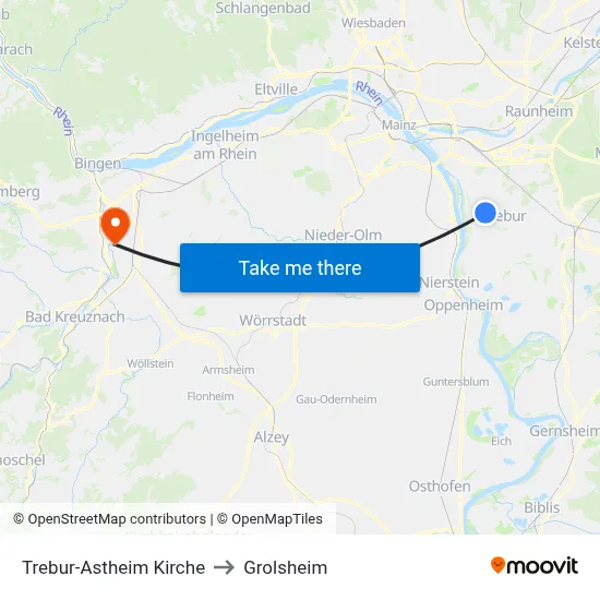 Trebur-Astheim Kirche to Grolsheim map