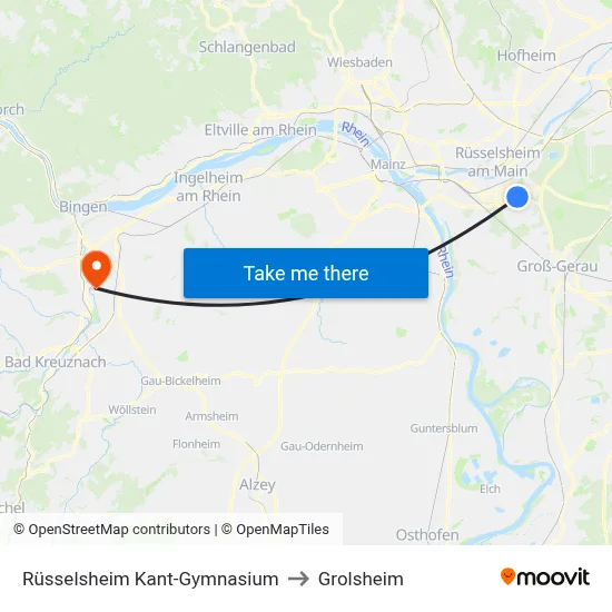 Rüsselsheim Kant-Gymnasium to Grolsheim map