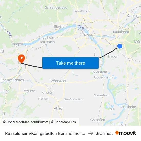 Rüsselsheim-Königstädten Bensheimer Straße to Grolsheim map