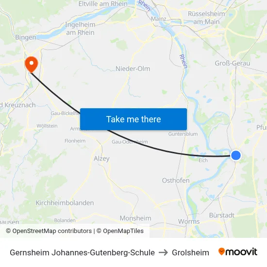 Gernsheim Johannes-Gutenberg-Schule to Grolsheim map