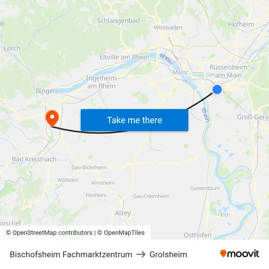 Bischofsheim Fachmarktzentrum to Grolsheim map