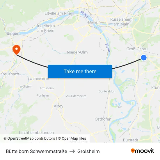 Büttelborn Schwemmstraße to Grolsheim map