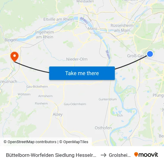 Büttelborn-Worfelden Siedlung Hesselrod to Grolsheim map