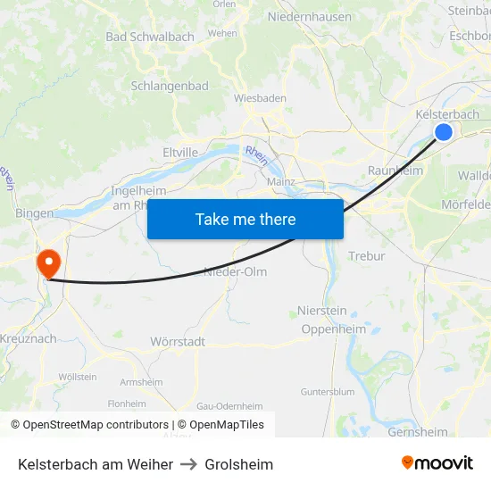 Kelsterbach am Weiher to Grolsheim map