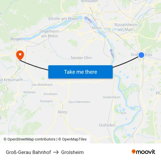 Groß-Gerau Bahnhof to Grolsheim map