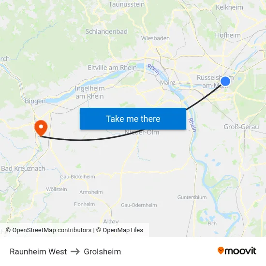 Raunheim West to Grolsheim map