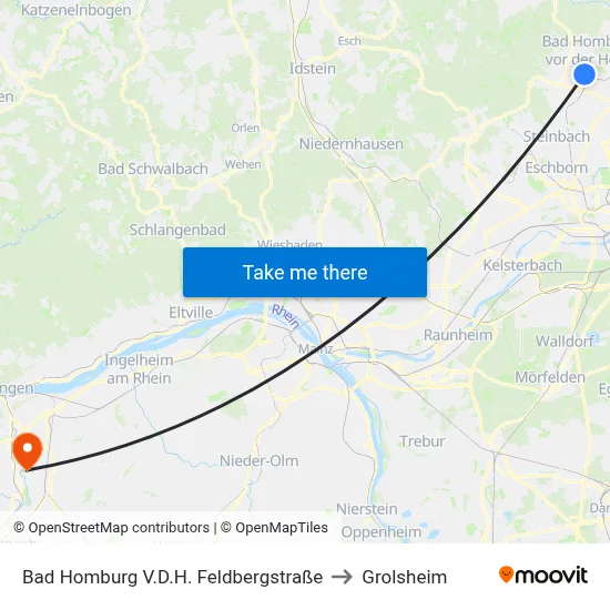 Bad Homburg V.D.H. Feldbergstraße to Grolsheim map