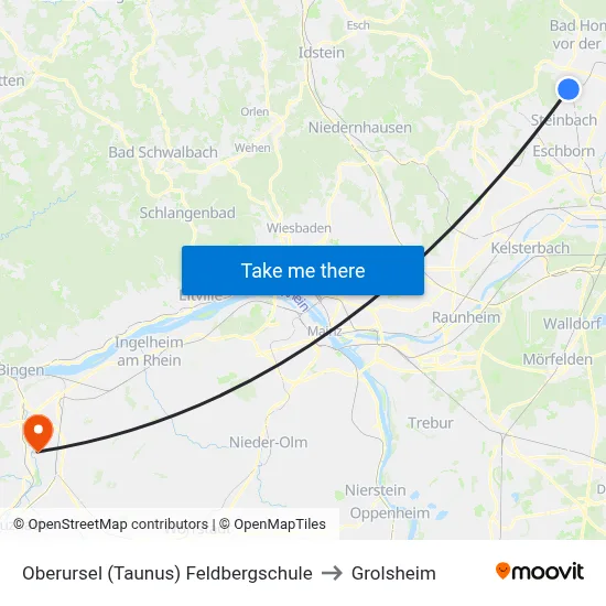 Oberursel (Taunus) Feldbergschule to Grolsheim map