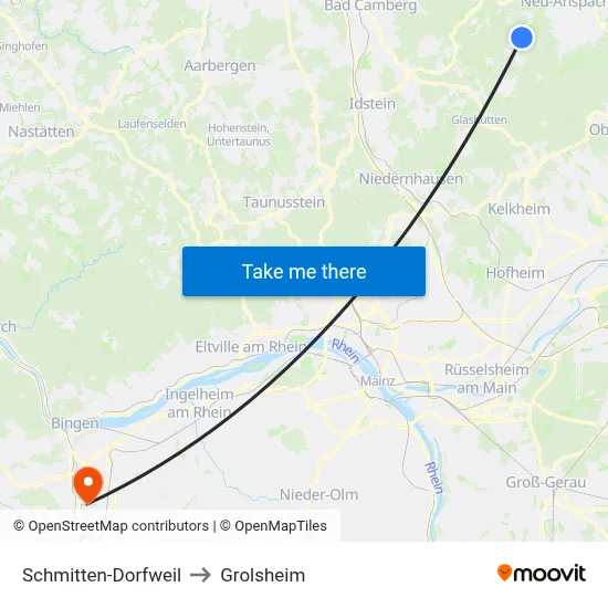 Schmitten-Dorfweil to Grolsheim map