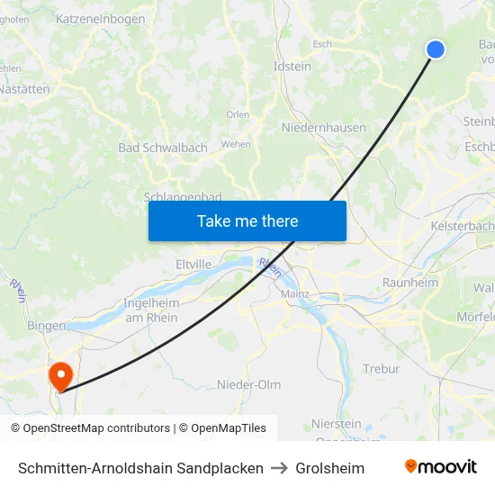 Schmitten-Arnoldshain Sandplacken to Grolsheim map
