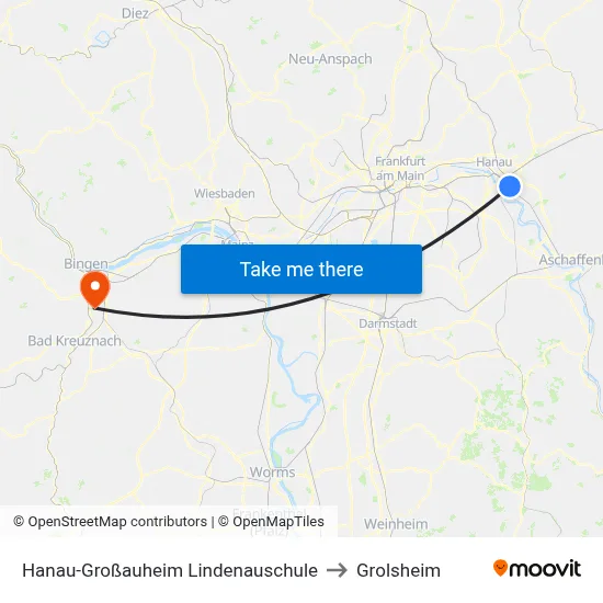 Hanau-Großauheim Lindenauschule to Grolsheim map