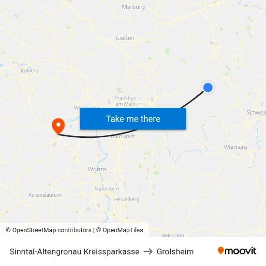 Sinntal-Altengronau Kreissparkasse to Grolsheim map