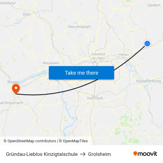 Gründau-Lieblos Kinzigtalschule to Grolsheim map