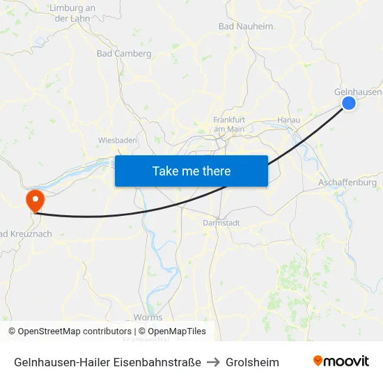 Gelnhausen-Hailer Eisenbahnstraße to Grolsheim map