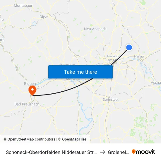 Schöneck-Oberdorfelden Nidderauer Straße to Grolsheim map