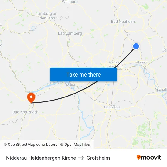 Nidderau-Heldenbergen Kirche to Grolsheim map