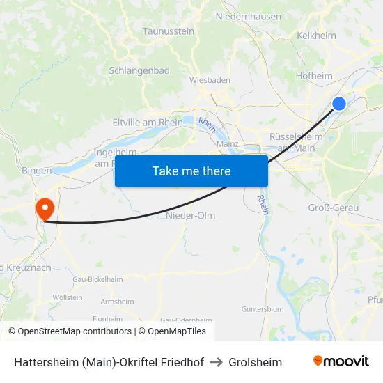 Hattersheim (Main)-Okriftel Friedhof to Grolsheim map